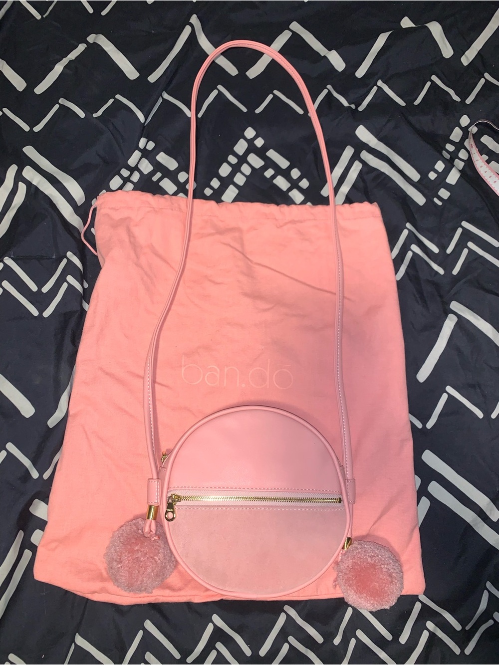 Never Worn Ban.do Leather Circle Pom Pom Crossbody Bag